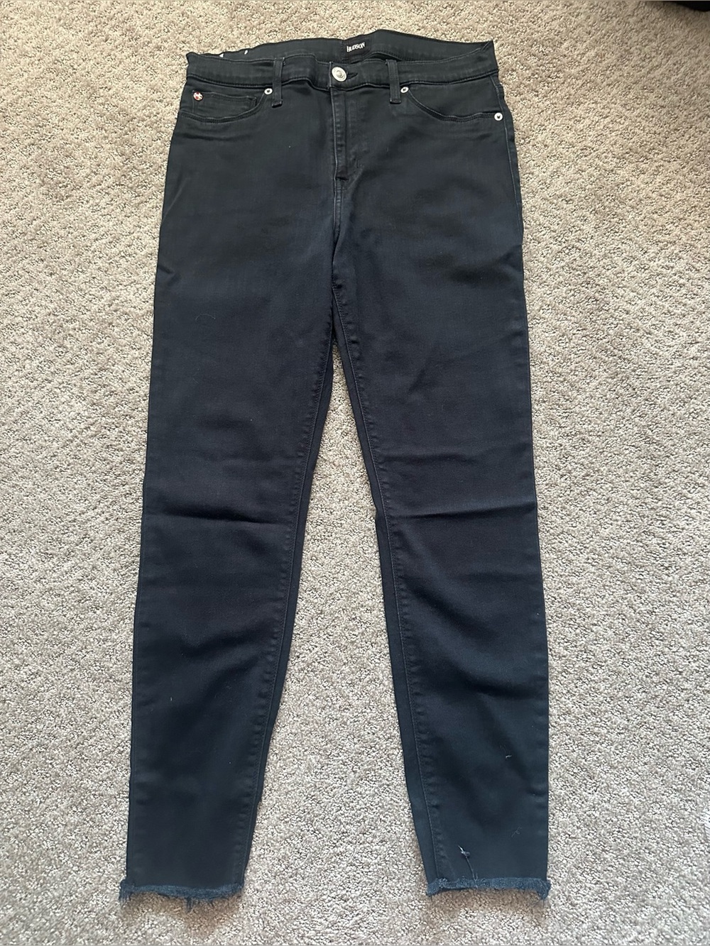 Hudson Natalie Mid Rise Ankle Super Skinny Raw Hem Jeans Black - Size 30